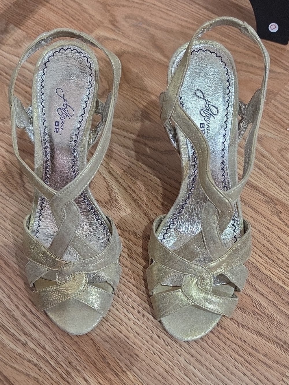 BP Brass Plum Women’s Gold Leather Strappy Slingback Heels